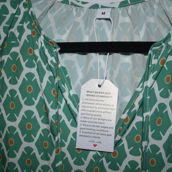 NWT Women's Patterned Green & White Maxi Dress‎ Size Medium - Picture 3 of 4